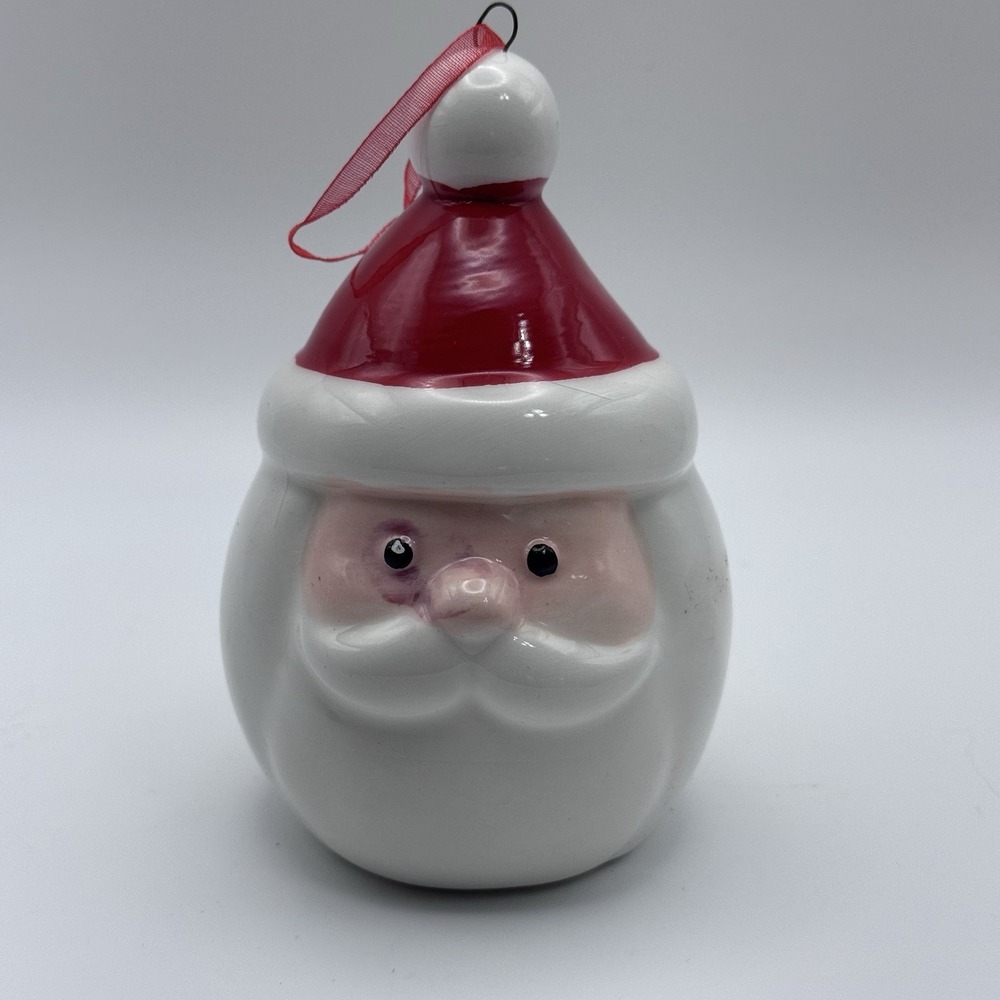 Ceramic Santa Claus Christmas Ornament Red White Glazed Holiday Decor Unmarked